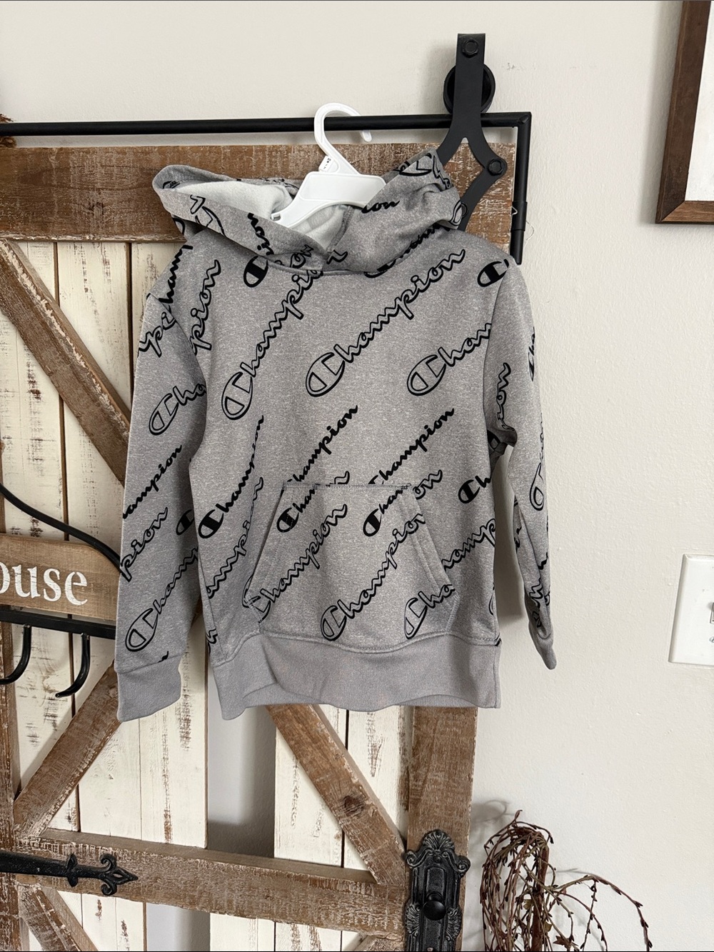 Champion Gray Logo-Print Pullover Hoodie